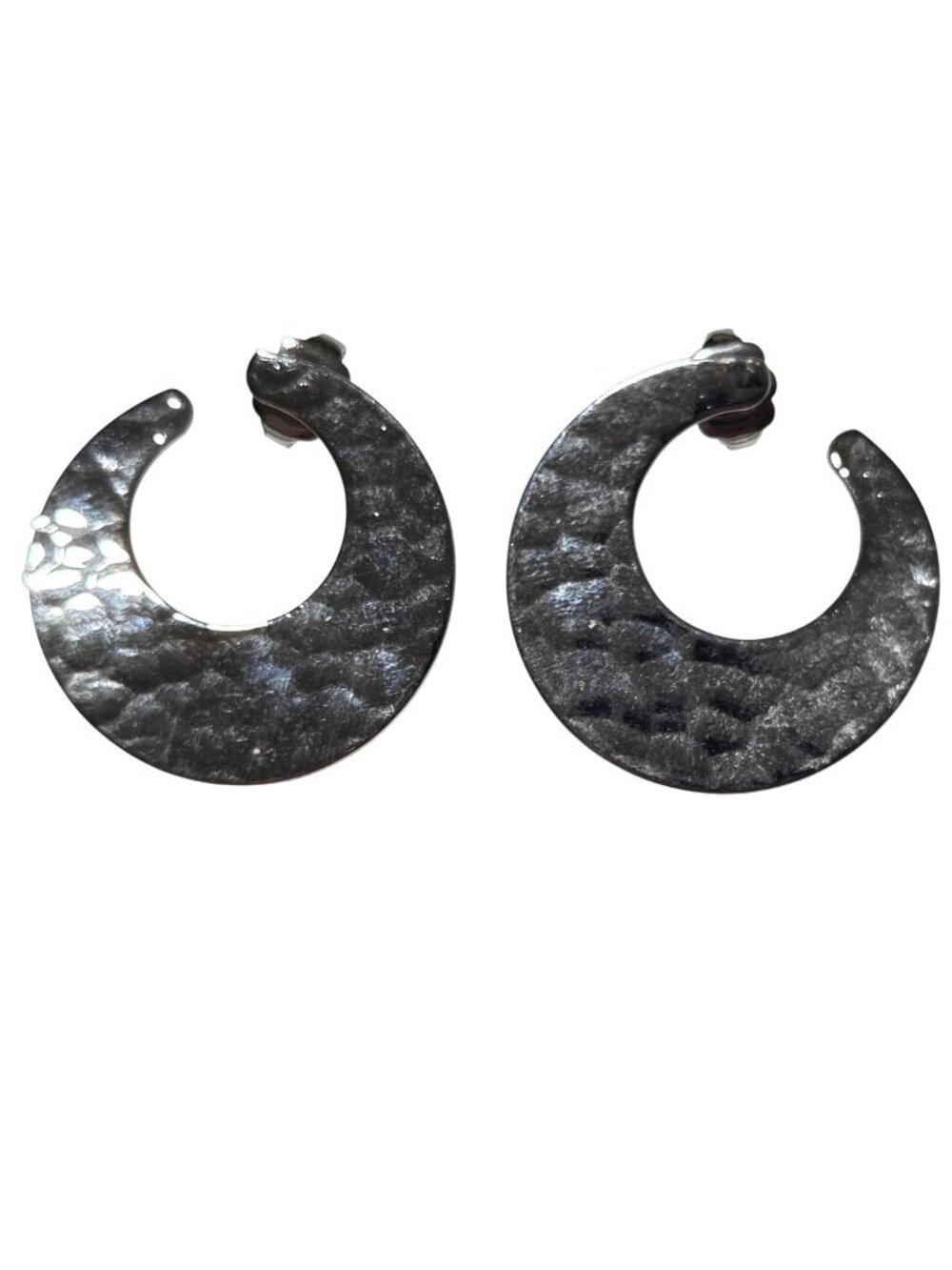Hammered Crescent Hoop Earrings Silver Tone Modern Design Fashion Jewelry Women